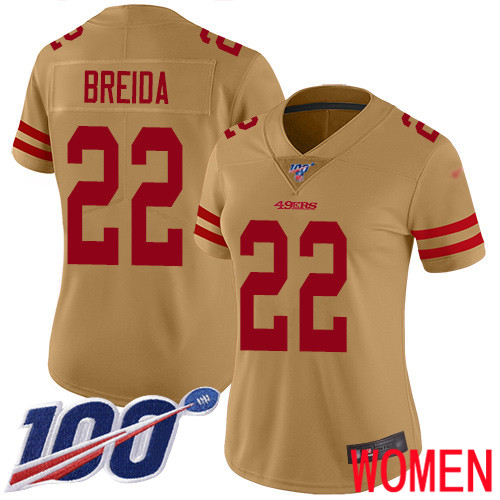 San Francisco 49ers Limited Gold Women Matt Breida NFL Jersey #22 100th Season Vapor Untouchable Inverted